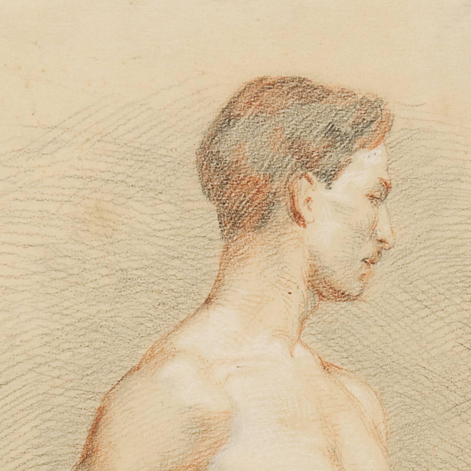 Academic study of nude man with a cane - Art by Elisabeth Concordia Crola