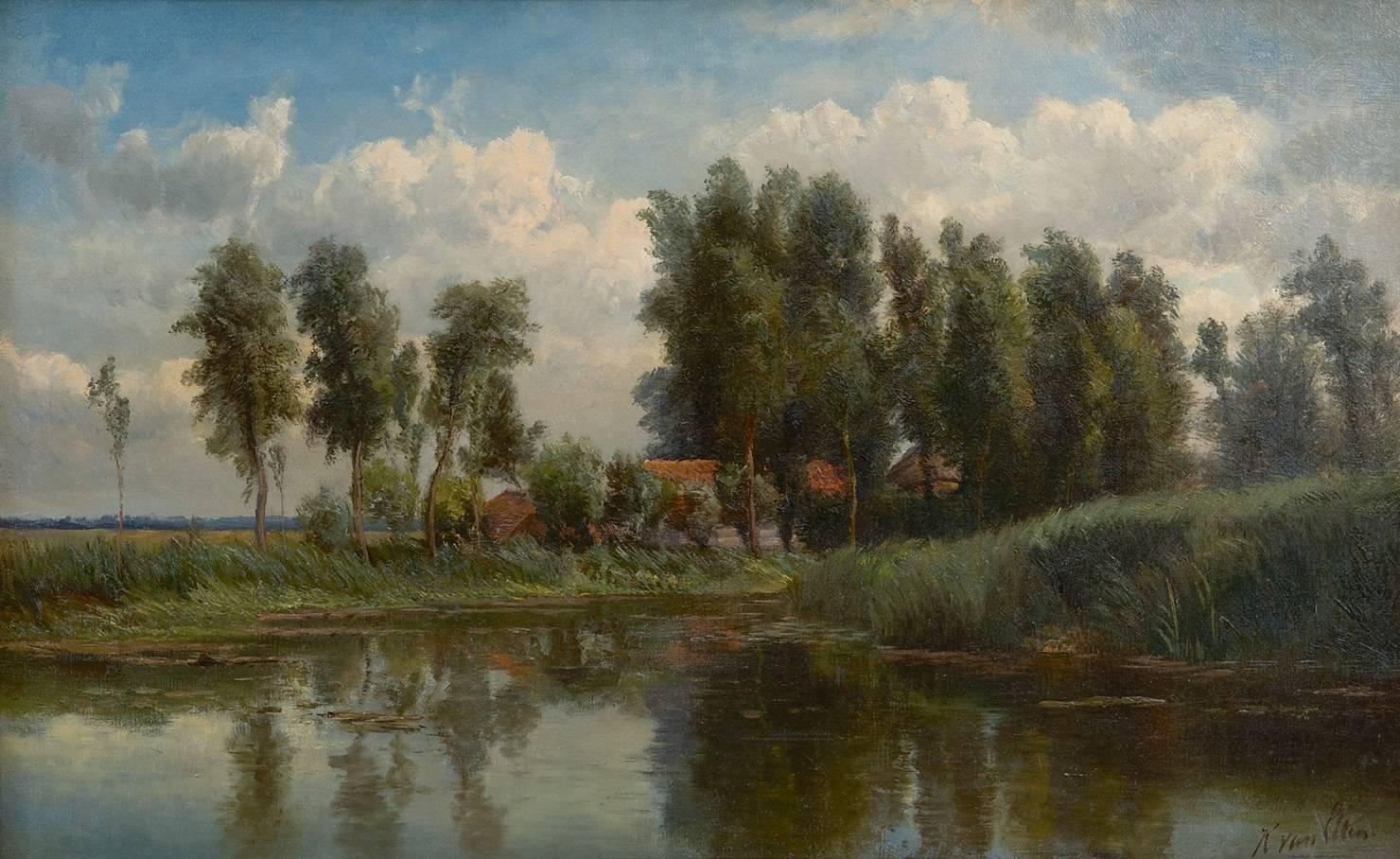 Hendrik Dirk Kruseman van Elten Landscape Painting - A farm near the water-front