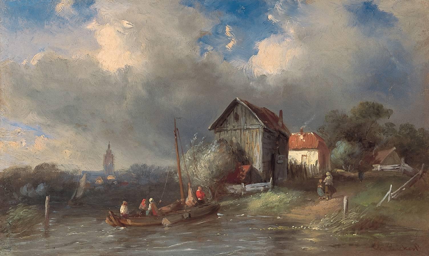 Charles Henri Joseph Leickert Landscape Painting - The ferry