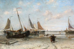 Fishermen's wives near the barges along the coastline
