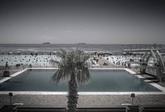 Vintage Black and White Contemporary Photography: Sea Point Pool Palm Tree