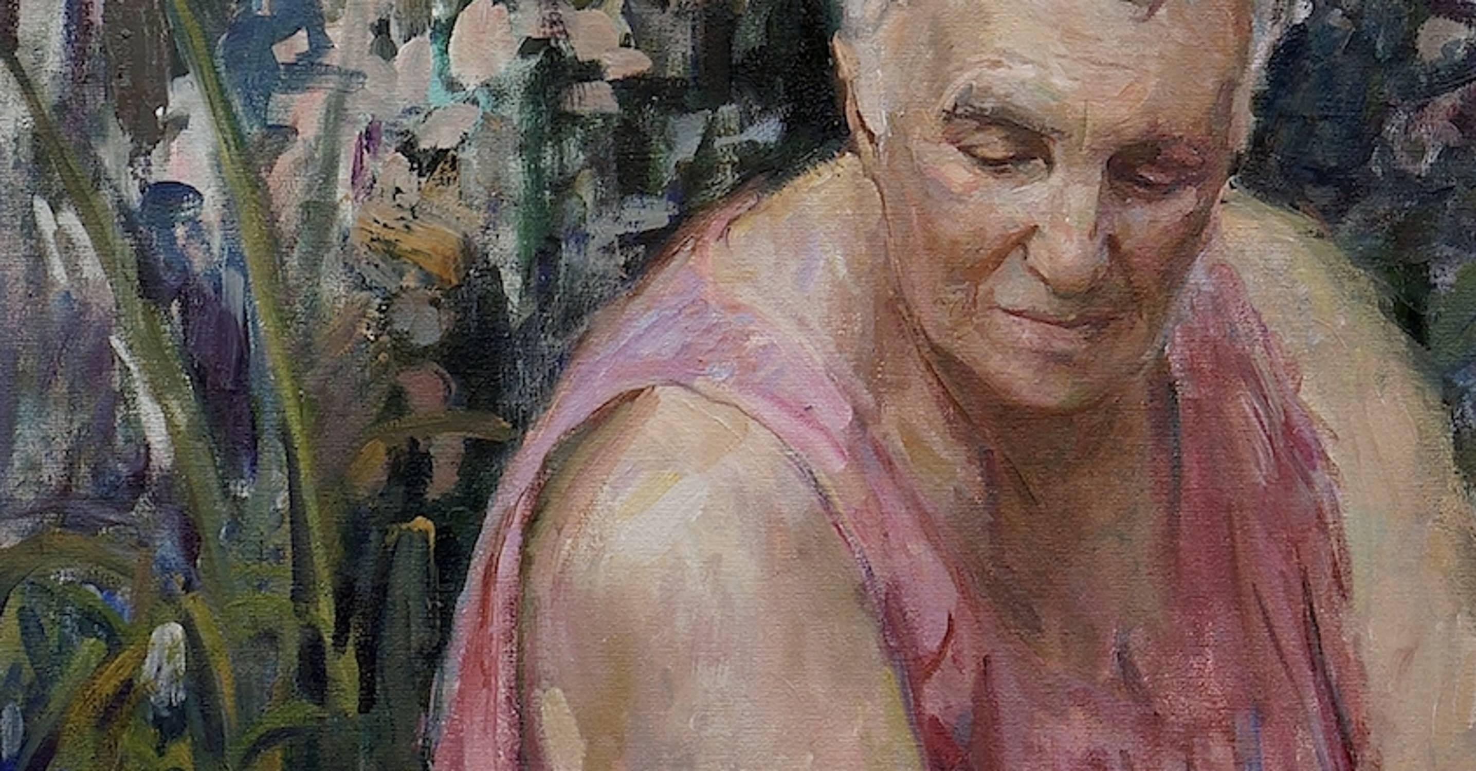 
Iliya Mirochnik’s portrait of his grandmother is exemplary of the artist’s capacity to connect cultures and paint of our times. This is not simply a nostalgia painting of an elderly, Russian woman with a kerchief, but rather an authentic