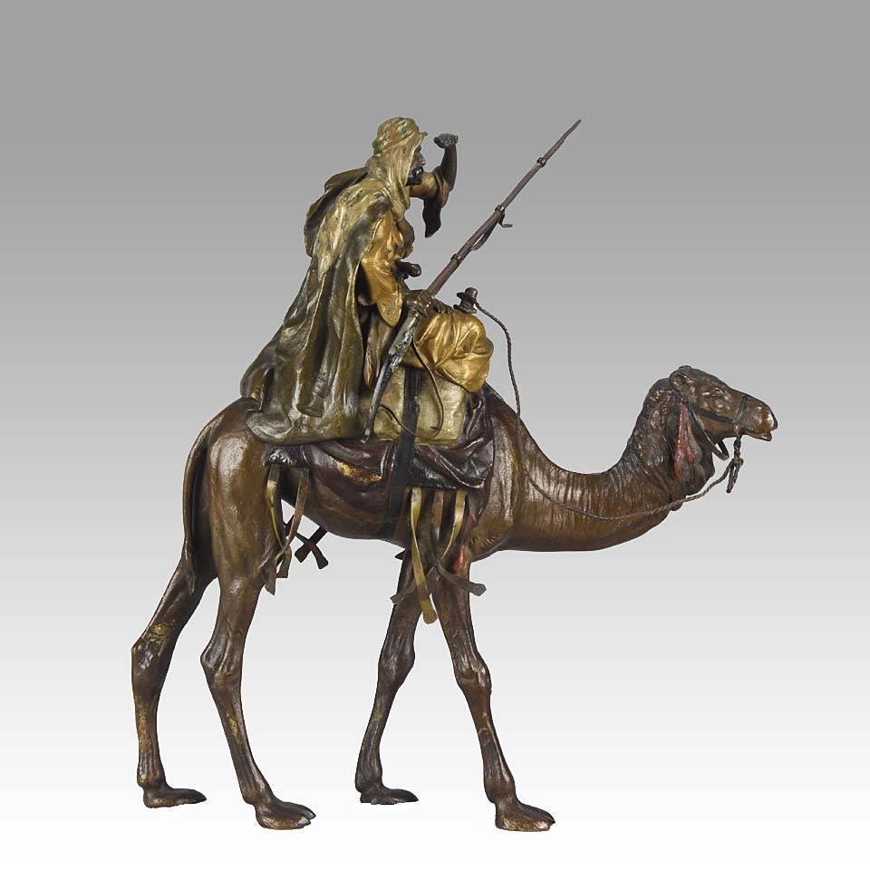 Franz Bergmann Figurative Sculpture - Vienna Bronze of an Arab Warrior on Camel by Bergman