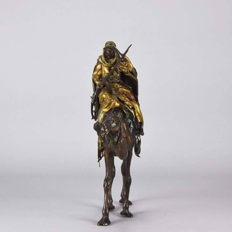 Vienna Bronze of an Arab Warrior on Camel by Bergman - Art Nouveau Sculpture by Franz Bergmann