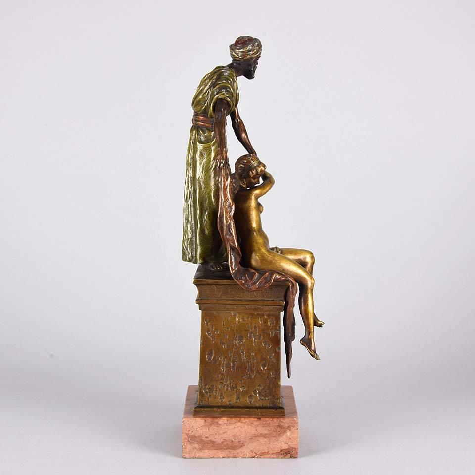 Trader esclave par Franz Bergman - Art nouveau Sculpture par Franz Bergmann