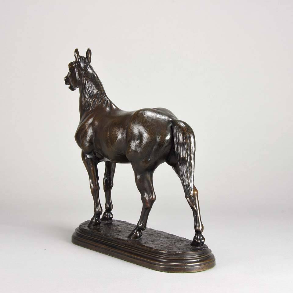 Cheval Hennissant by I Bonheur - Gold Figurative Sculpture by Isidore Jules Bonheur