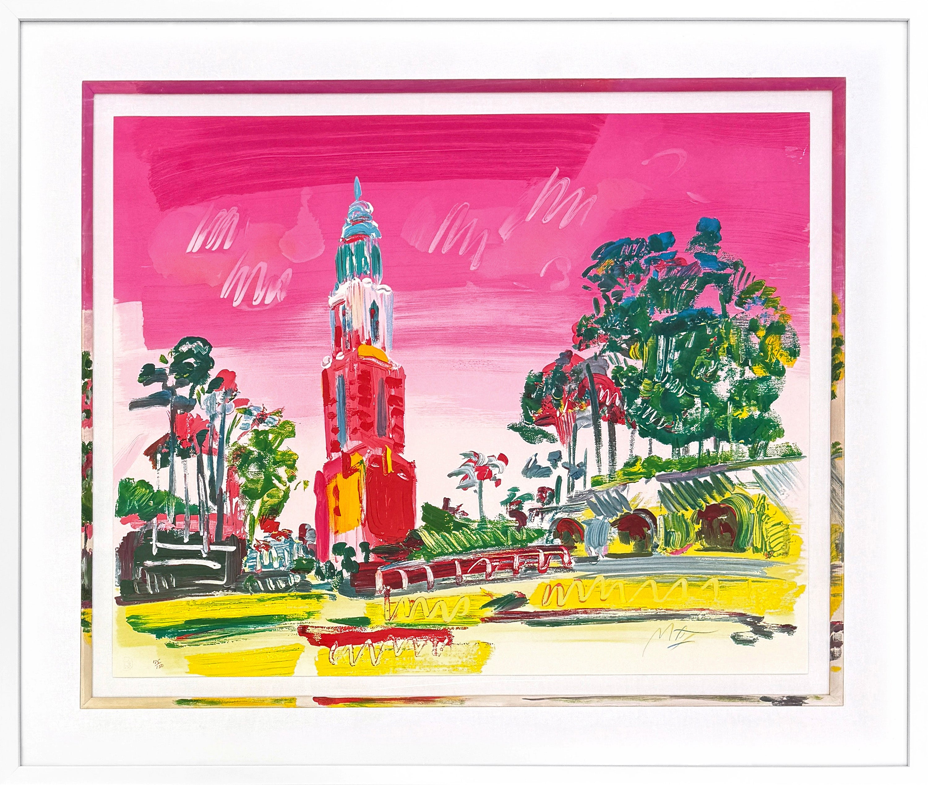 Peter Max Landscape Print - Balboa Park Lithograph Print, Pop Art, Signed, 67/150, Custom Framed, 1990