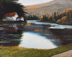 Lakeside Reflection, Original Painting on Board, Signed, 20 x 24 in. Framed