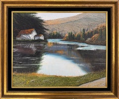 « Reflet au bord du lac », peinture originale sur panneau, signée, 20 x 24 pouces. Encadré
