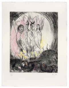La Vision d'Ezechiel, Signed Aquatint and Etching with hand Coloring, Framed