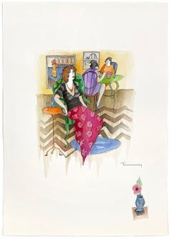 Midday Soiree, Hand Signed Original Watercolor on Paper, Framed