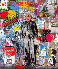 Einstein BANG!, Unique Mixed Media on Canvas with Painted Frame, 31 x 27 in.