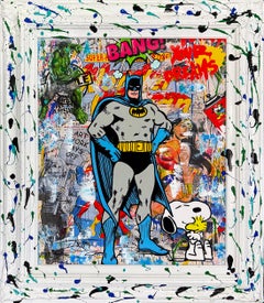 Batman BANG!, Unique Mixed Media on Canvas with Painted Frame, 31 x 27 in.