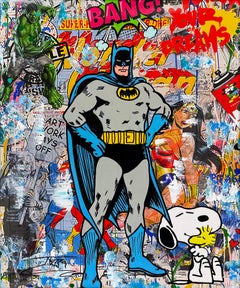 Batman BANG!, Unique Mixed Media on Canvas with Painted Frame, 31 x 27 in.