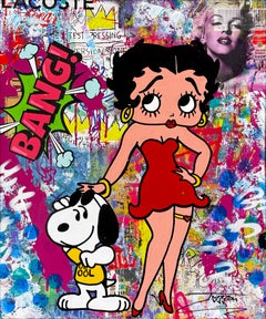 Betty Boop BANG!, Unique Mixed Media on Canvas with Painted Frame, 31 x 27 in.