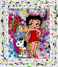 Betty Boop BANG!, Unique Mixed Media on Canvas with Painted Frame, 31 x 27 in.