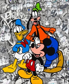 Clubhouse Friends, Unique Mixed Media on Canvas with Painted Frame, Disney
