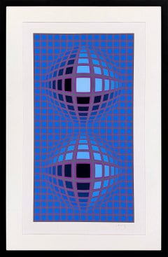 Kardoe, sérigraphie signée à la main, art optique, vers 1970, 47 x 30 pouces. Encadré