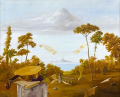 Paysage avec mandoline, peinture à l'huile originale sur toile, signée, 40 x 50 pouces.