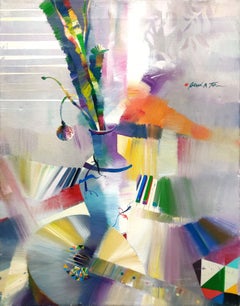 Nature morte au banjo, peinture à l'huile originale sur toile, signée, 24 x 20 pouces.