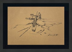 Untitled Original Drawing on Board, Hand Signed, 14 x 17 in. Framed