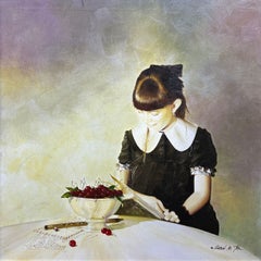 „Schale mit Kirschen“, großes, handsigniertes Giclée auf Leinwand, 30 x 30 in. Gestreckt