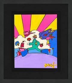 „Cosmic Runner“, einzigartiges Mischtechnik-Gemälde auf Papier, 31 x 27 Zoll Gerahmt, 2008