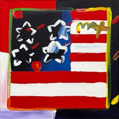 Flag Original Painting on Canvas, Signed, 19 x 19 in. Custom Framed, 2008