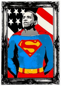Obama Superman (Silver), Large Hand Signed Screen Print, 41 x 29 in., 2008