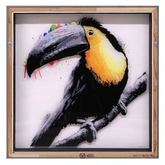 Toucan, Unique Hand Finished Screen Print on Acrylic, Edition of 12, Framed