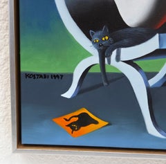 "Meow Thoughts", dipinto originale su tela, firmato, 21,25 x 17,25 pollici. Incorniciato