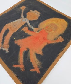 Untitled (Couple), Original Painting on Wood, Hand Signed, 23 x 24 inches
