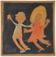 Untitled (Couple), Original Painting on Wood, Hand Signed, 23 x 24 inches