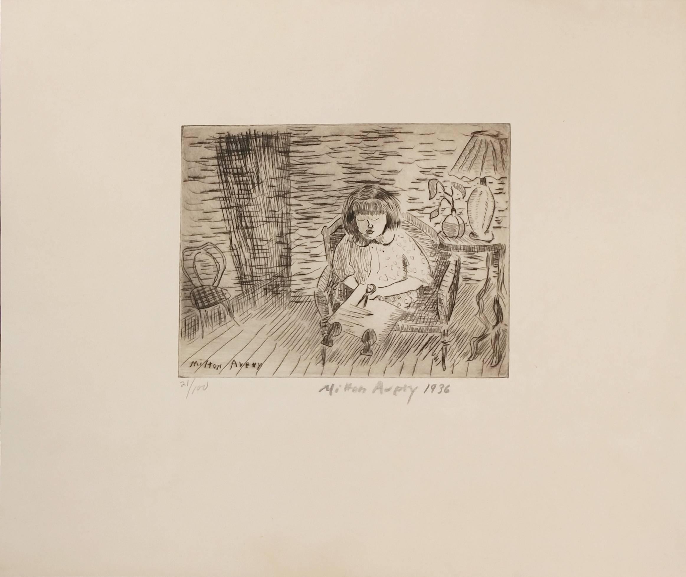 A CHILD CUTTING - Print by Milton Avery