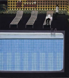 Poolside Entry (oil painting, narrative, mystery)