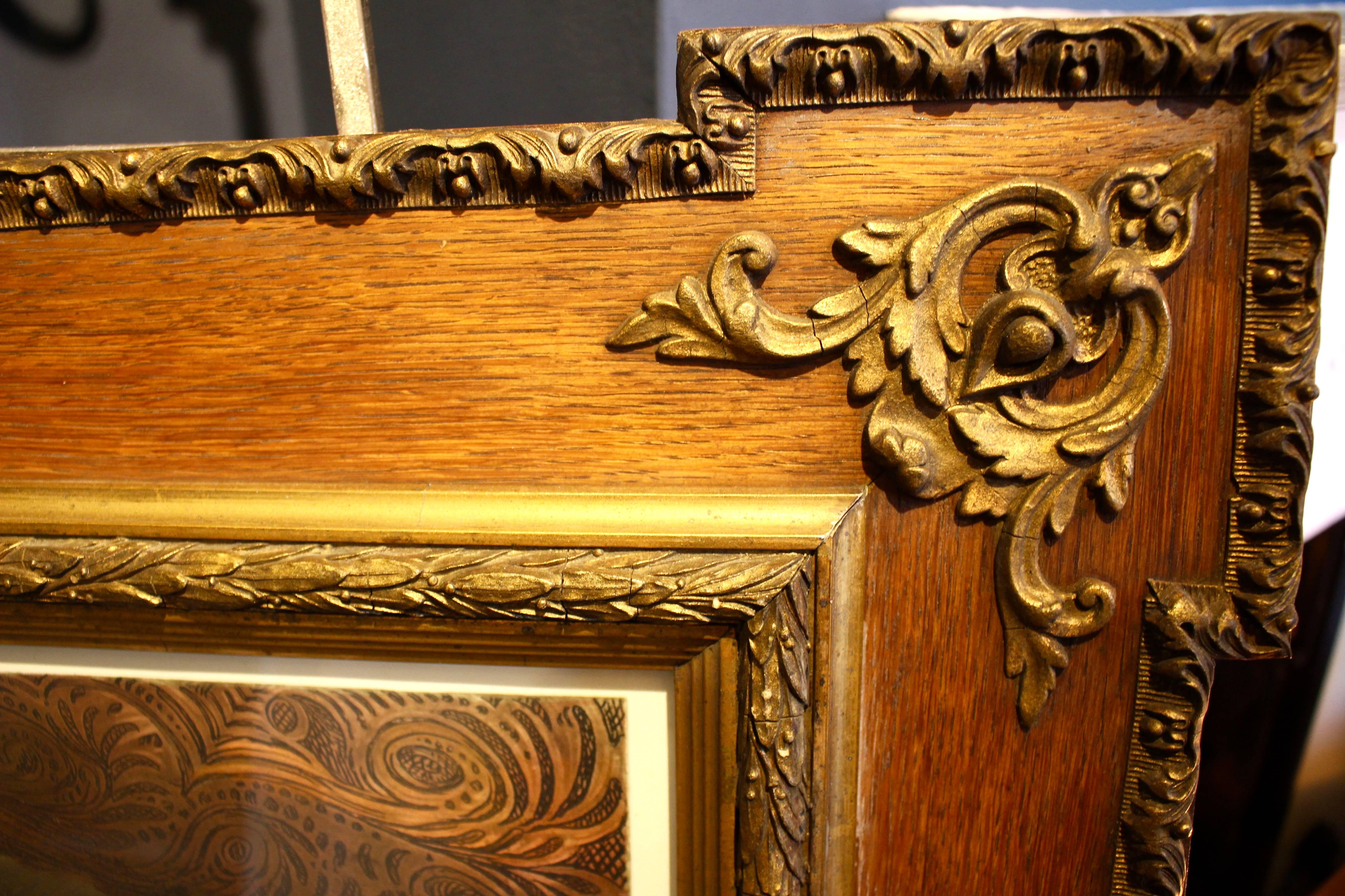 A Stunning Pair Of French Oak and Gilt Wood Frames Circa 1900. Beautiful frames crafted in oak with gilt gesso decoration. The frames of Lovely gilt floral decoration Increasingly hard to find in pairs. In very good condition and highly attractive.