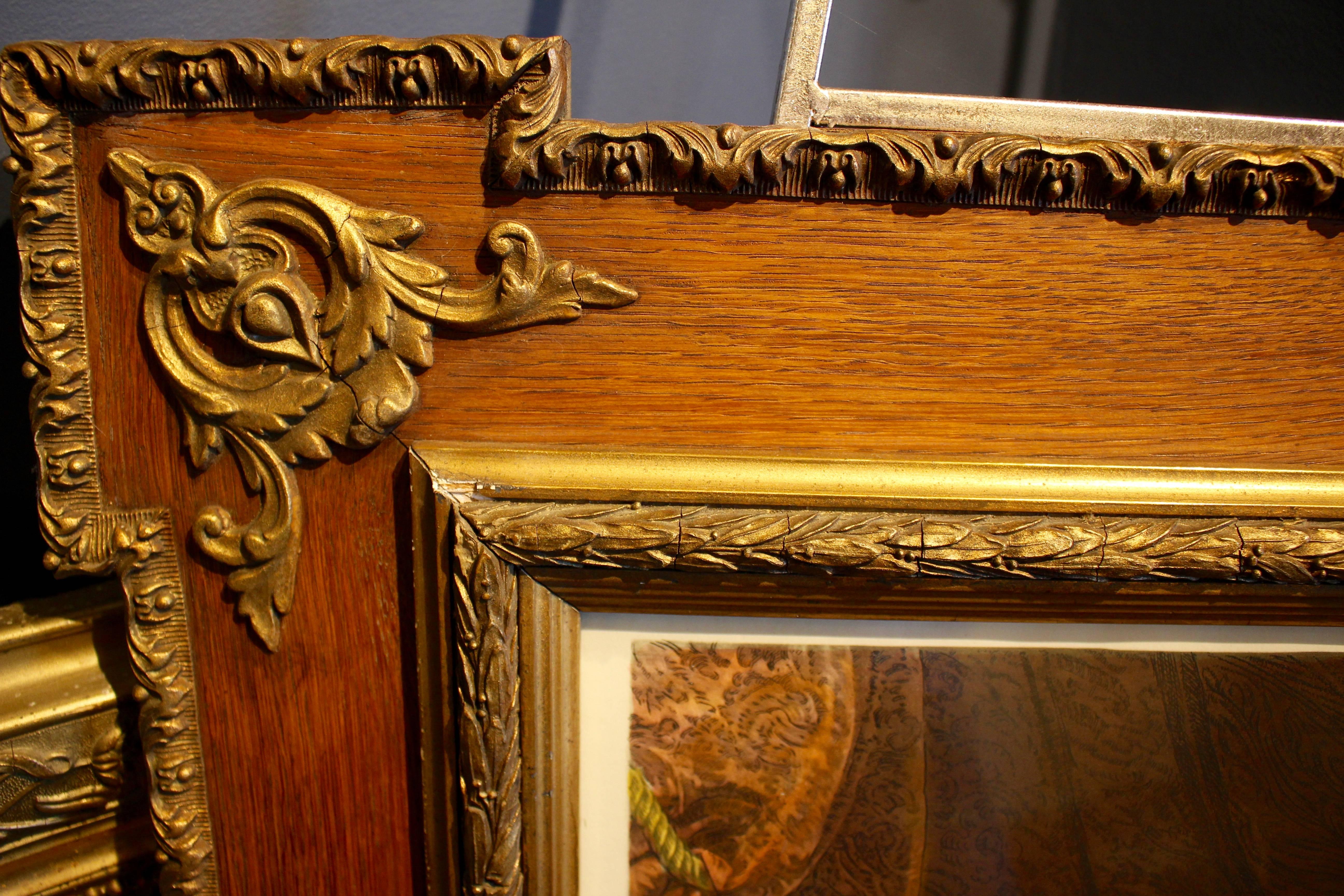 A Pair Of French Oak and Gilt Gesso Frames Circa 1900 With Hand Coloured Prints 1