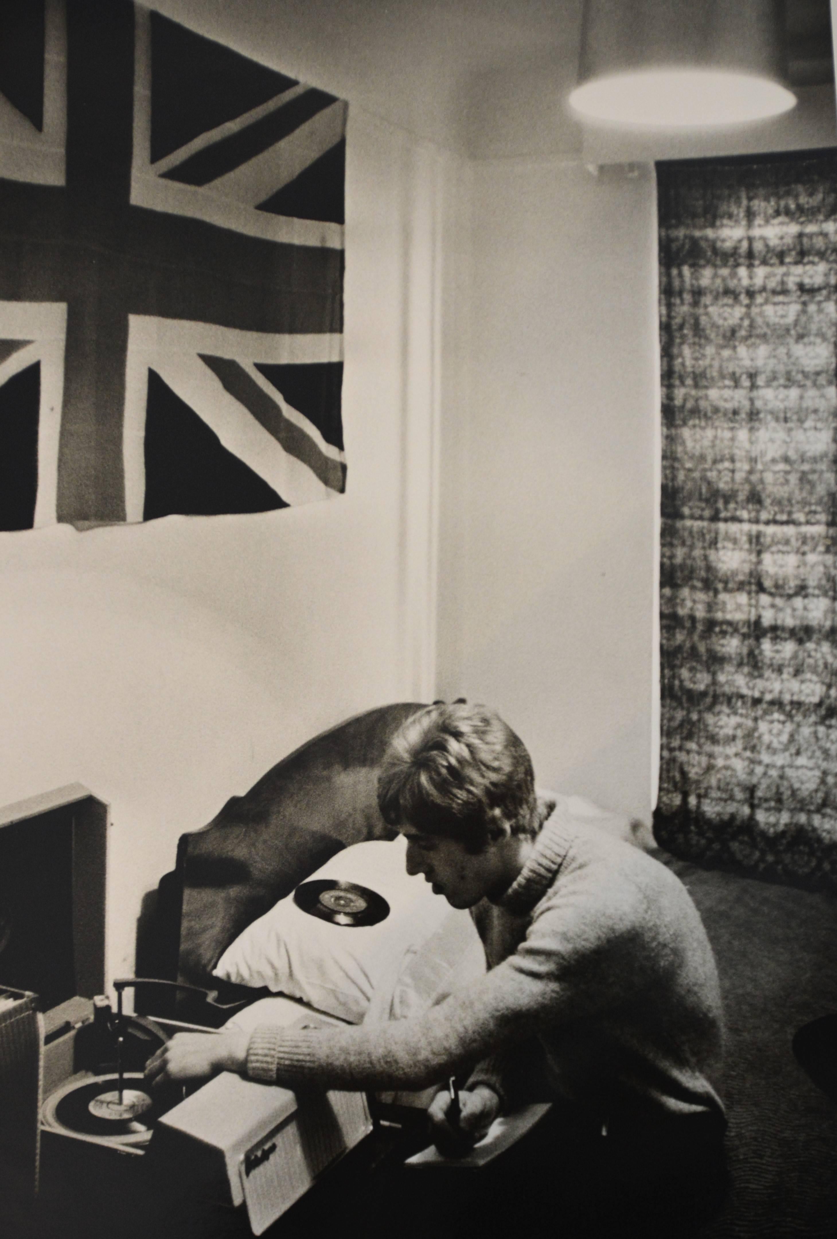 Colin Jones Black and White Photograph - Roger Daltry Listening to My Generation at his Flat in London 1966
