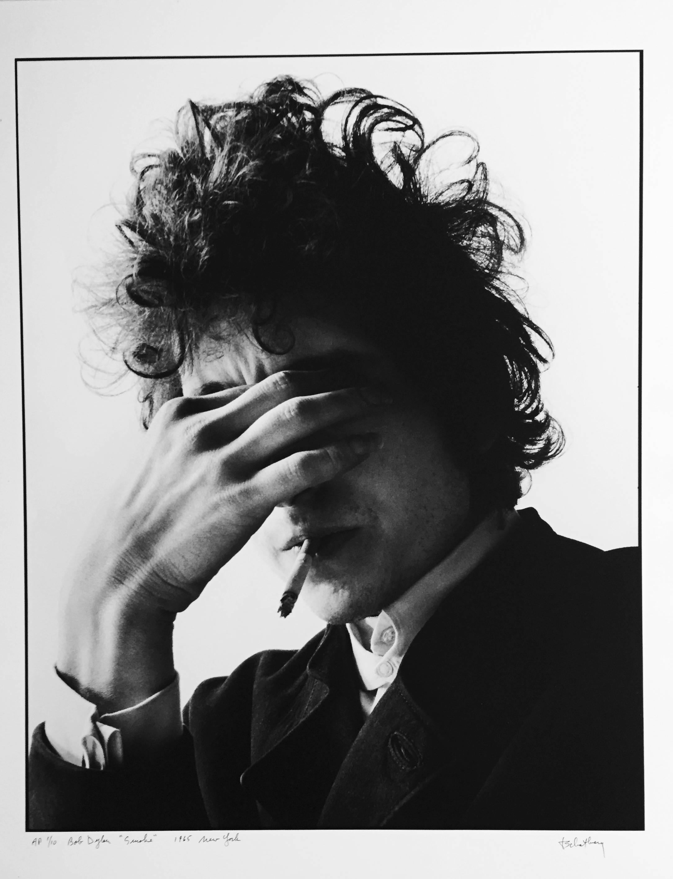 Jerry Schatzberg Black and White Photograph - Bob Dylan, "Smoke" New York 1965