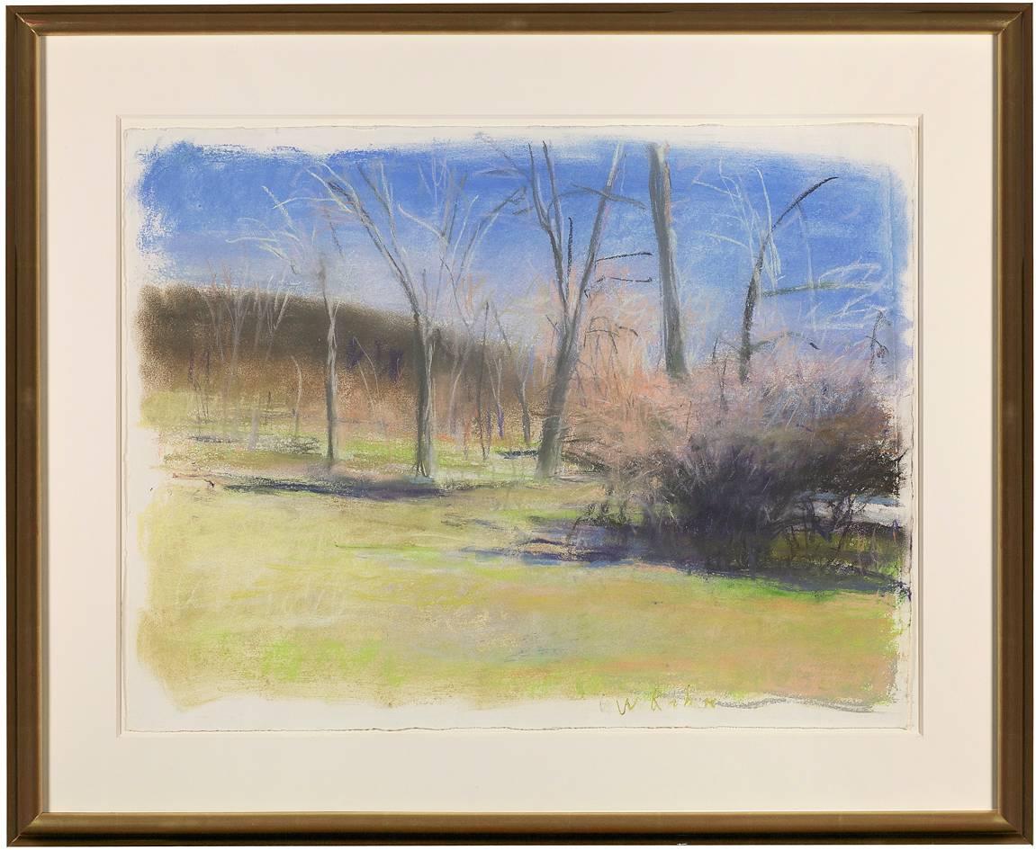 Landscape pastel of New Mexico by Wolf Kahn, featuring a palette of blues and greens. Wolf Kahn is one of the most prominent and original Color Field painters working in America today. A key leader of the second generation New York School, Kahn is
