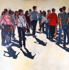 One Direction - colourful realistic figurative crowd people oil painting