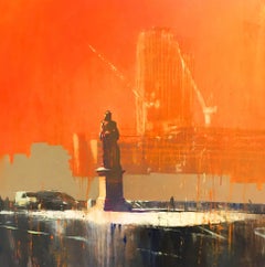 Blackfriars -contemporary orange cityscape architecture painting oil on canvas