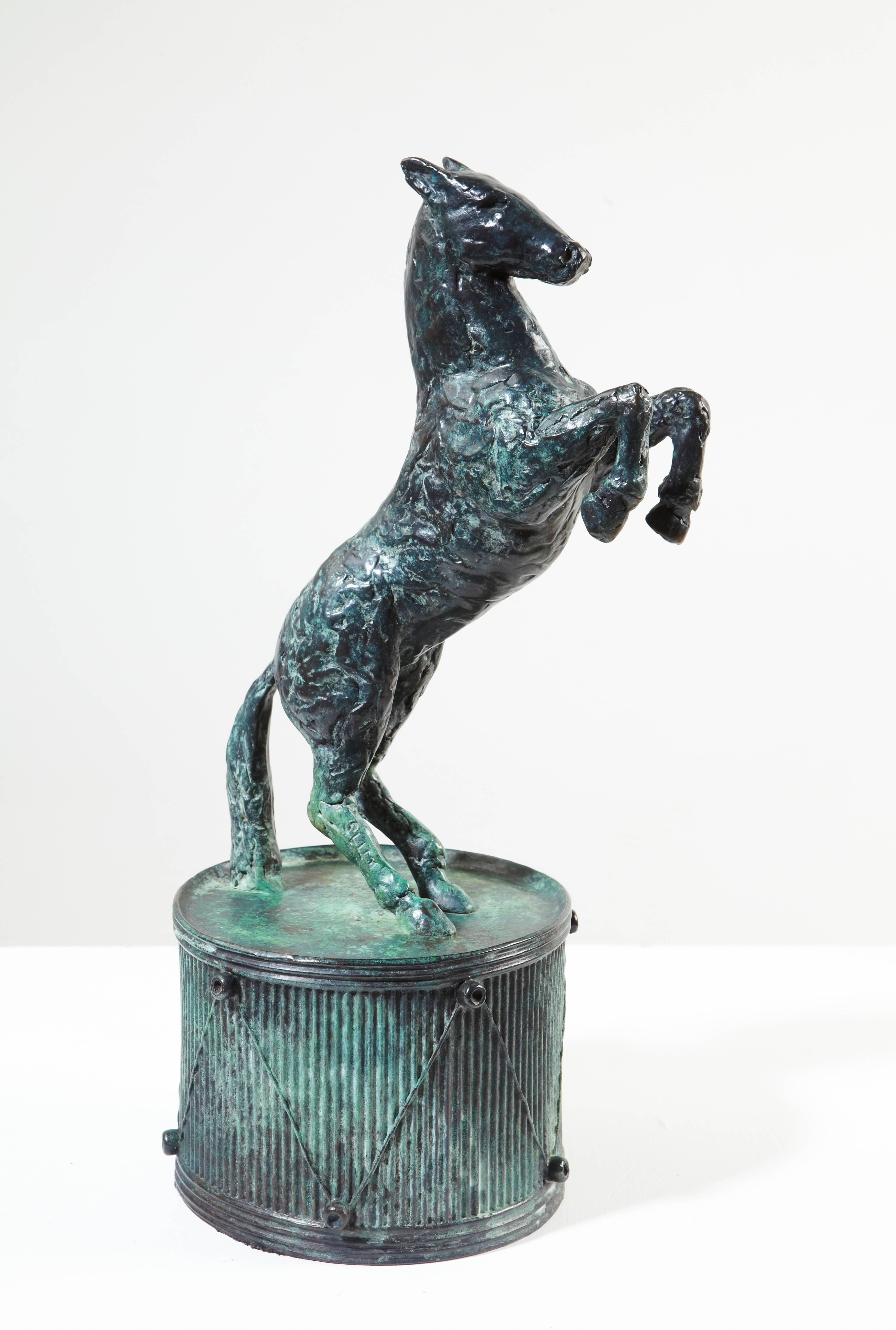 Drum Horse - contemporary animal horse drum bronze sculpture  - Sculpture by Sara Ingleby-Mackenzie