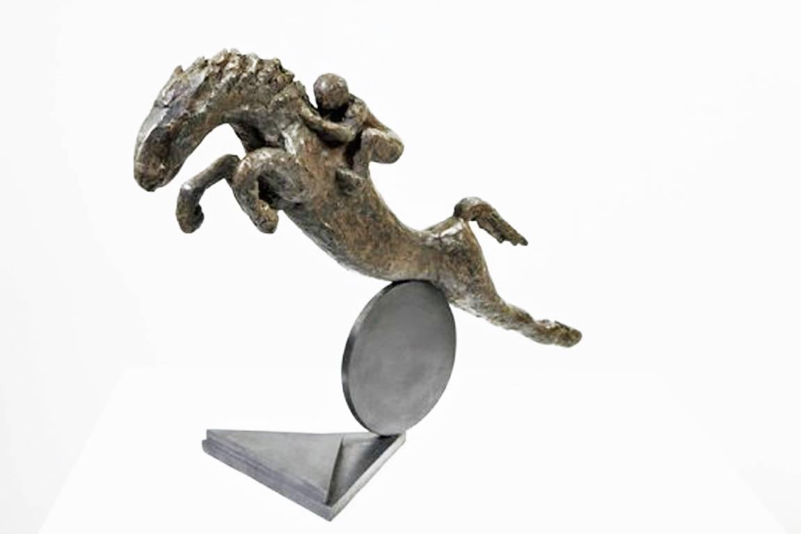 Ad Astra - contemporary figurative animal horse jockey bronze sculpture  - Sculpture by Sara Ingleby-Mackenzie
