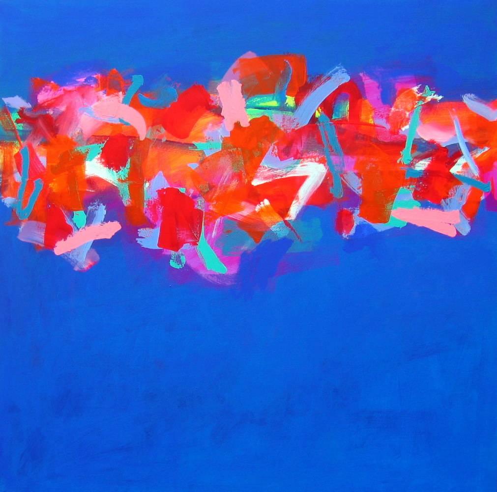 Brian Bartlett Abstract Painting - Jazz -contemporary red and blue abstract painting acrylic on canvas