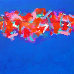 Jazz -contemporary red and blue abstract painting acrylic on canvas