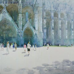 Westminster Abbey -illustrative cityscape architecture watercolor on paper 