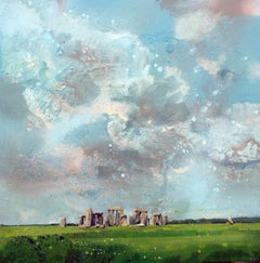 Stonehenge -contemporary green and blue landscape painting oil on canvas