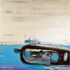 Finisterre Cargo -contemporary abstract white and blue oil on canvas
