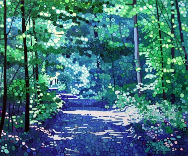 Ewa Adams Blue Mist Contemporary Pointillist Landscape Painting